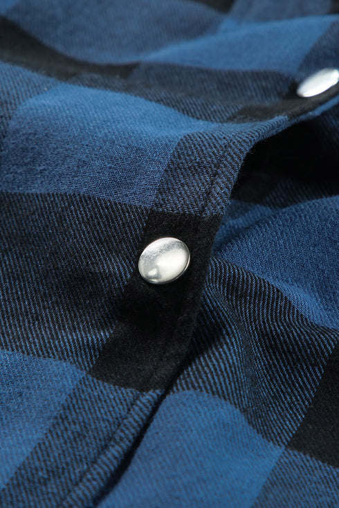 Turn-Down Collar Plaid Shirt Coat